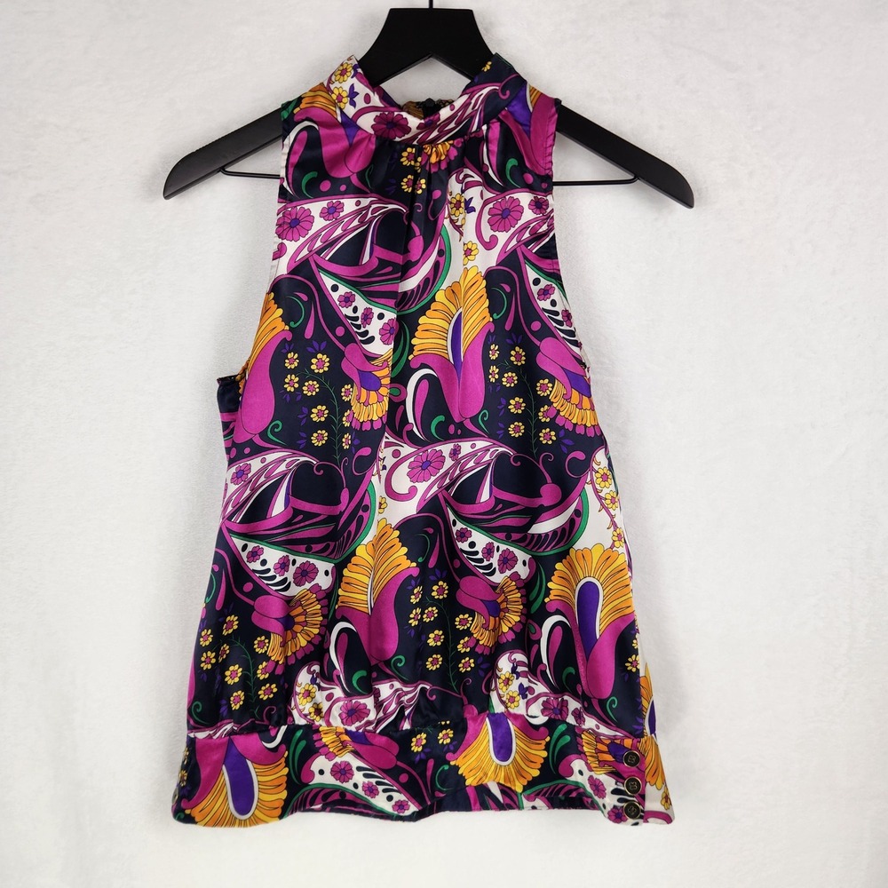 Forever 21 Paisley Halter Top Women Medium Purple Satin 70's Psychedelic Retro
